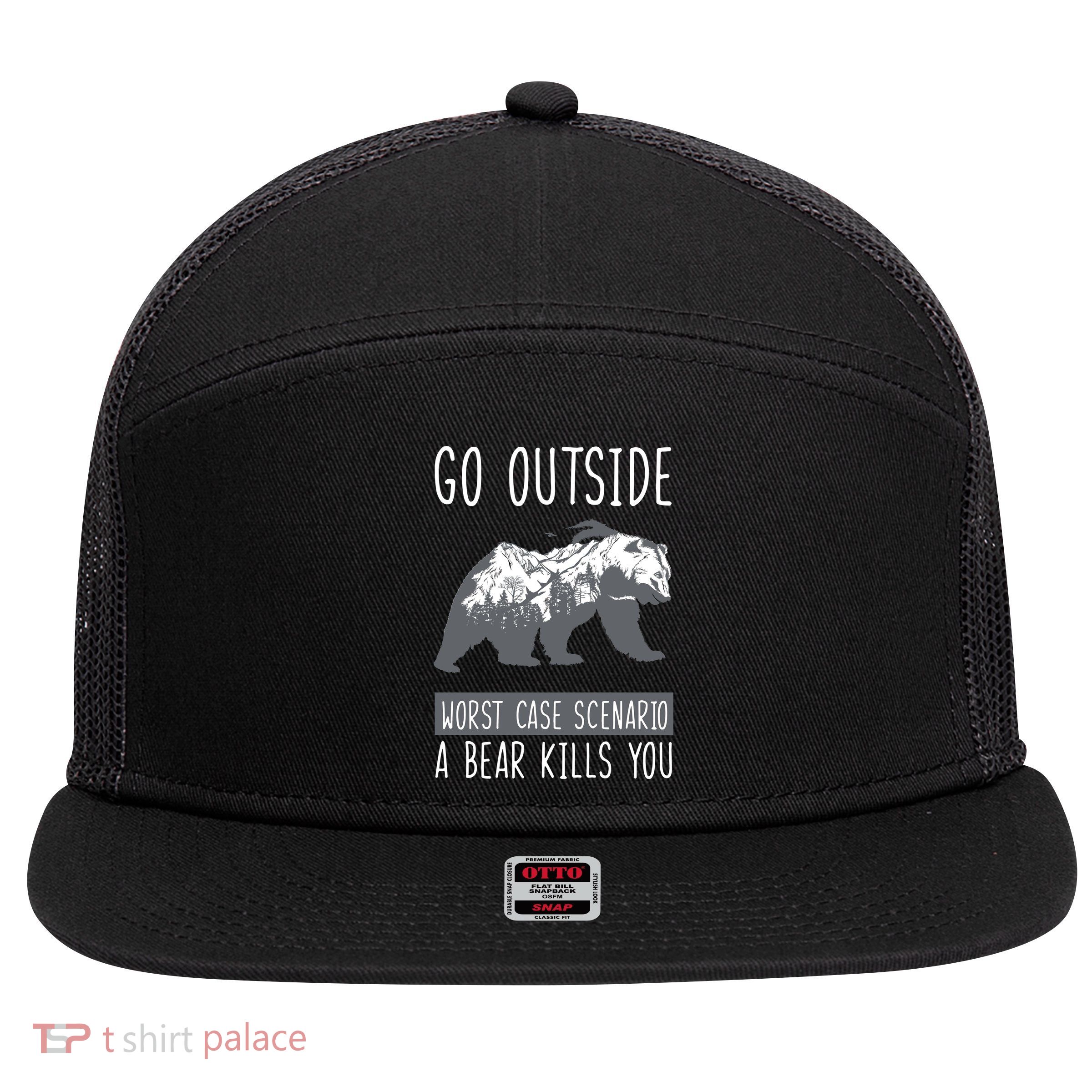 Funny Bear Camping 7 Panel Mesh Trucker Snapback Hat