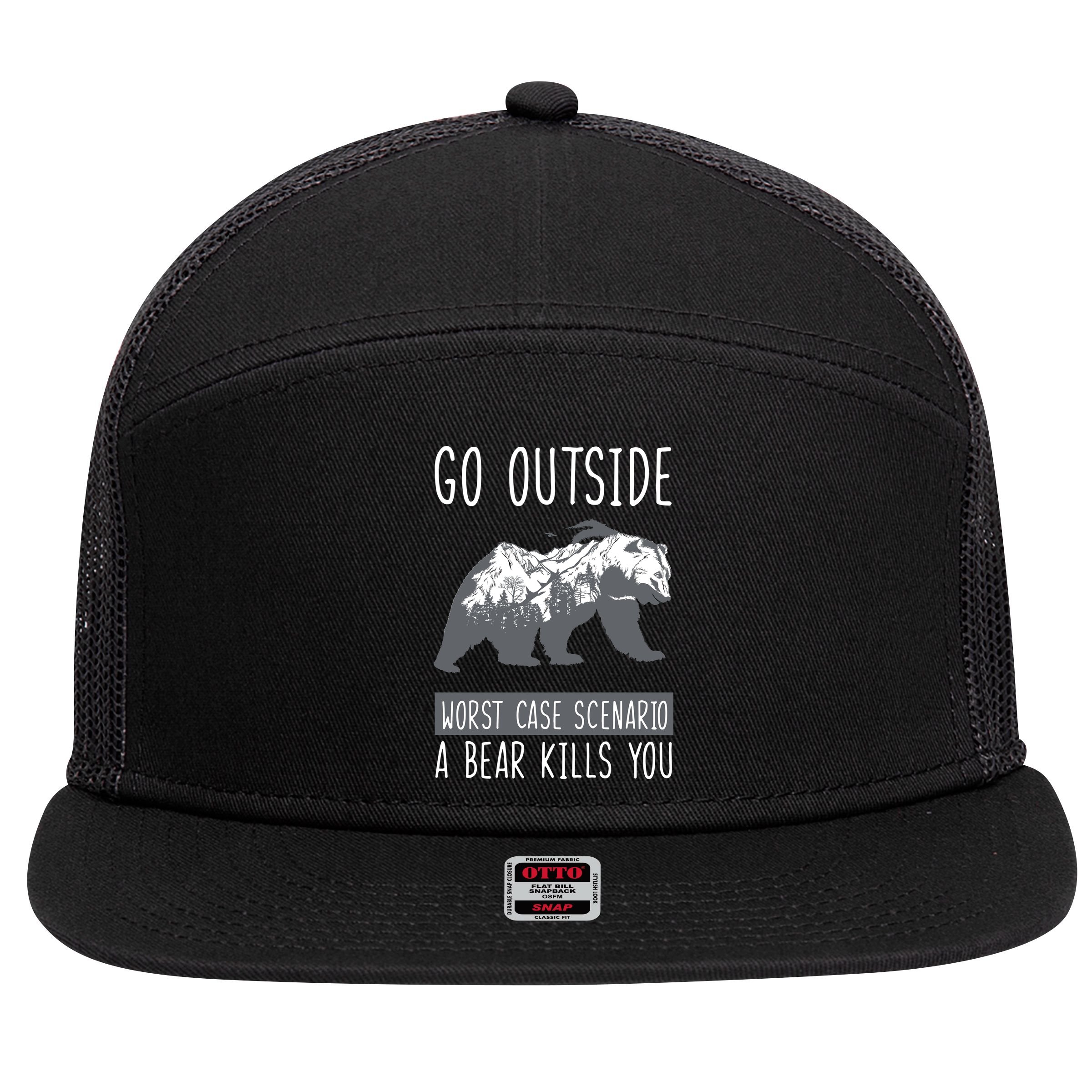 Funny Bear Camping 7 Panel Mesh Trucker Snapback Hat