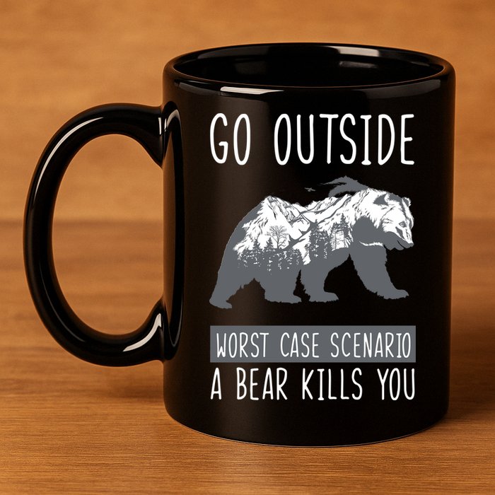 Funny Bear Camping 11oz C Handle Ceramic Mug
