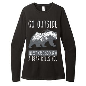 Funny Bear Camping Womens CVC Long Sleeve Shirt