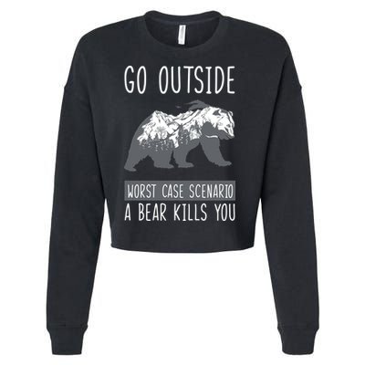 Funny Bear Camping Cropped Pullover Crew