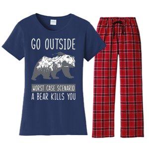 Funny Bear Camping Women's Flannel Pajama Set