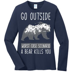 Funny Bear Camping Ladies Long Sleeve Shirt