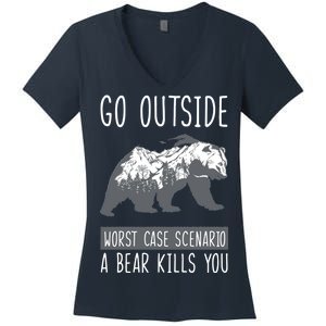 Funny Bear Camping Women's V-Neck T-Shirt