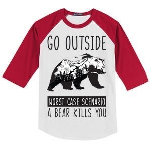 Funny Bear Camping Kids Colorblock Raglan Jersey