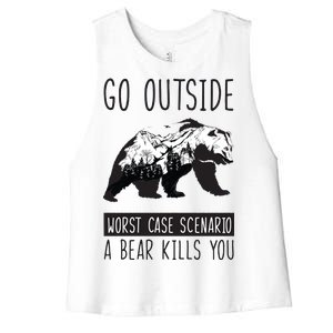 Funny Bear Camping Women's Racerback Cropped Tank