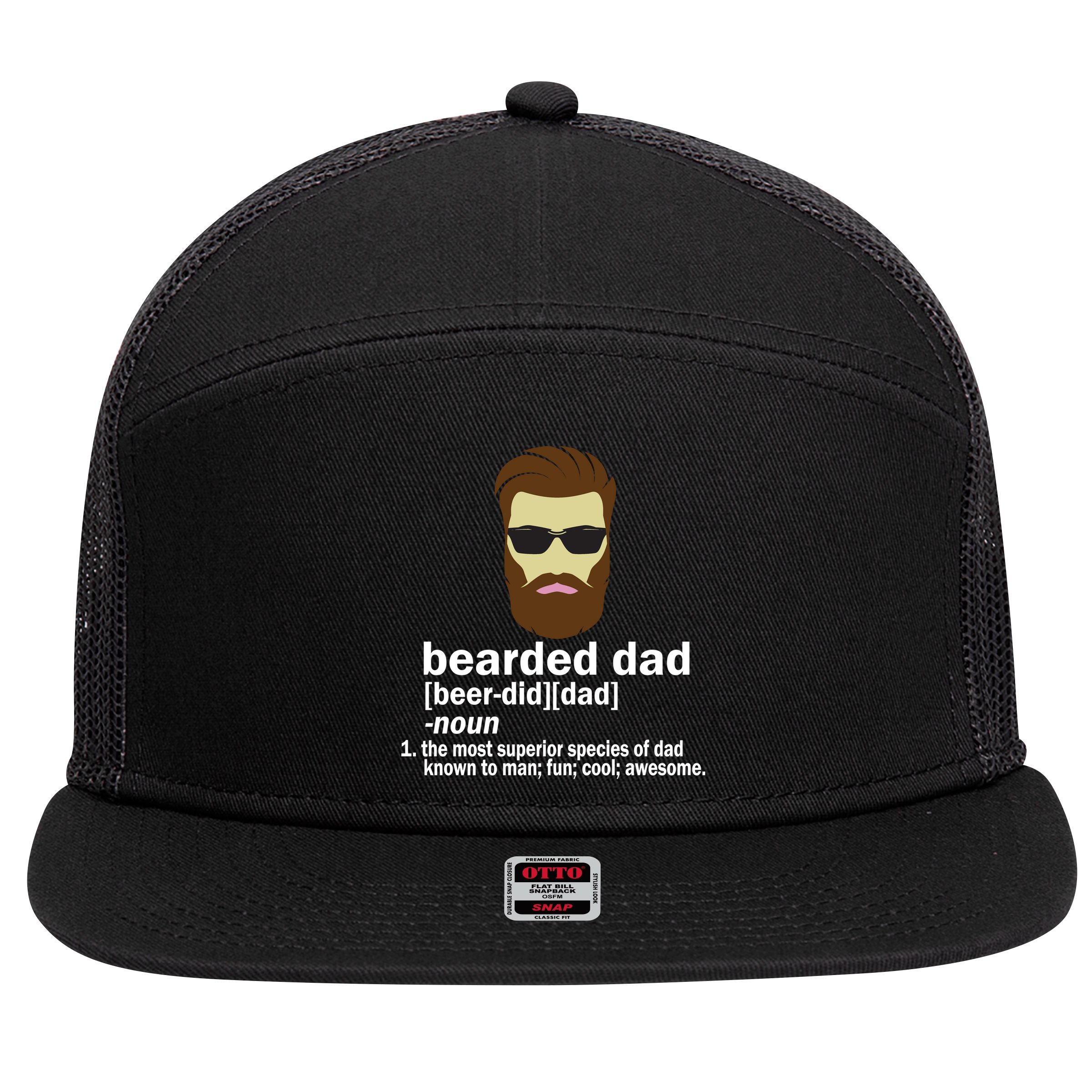 Funny Bearded Dad Definition  7 Panel Mesh Trucker Snapback Hat