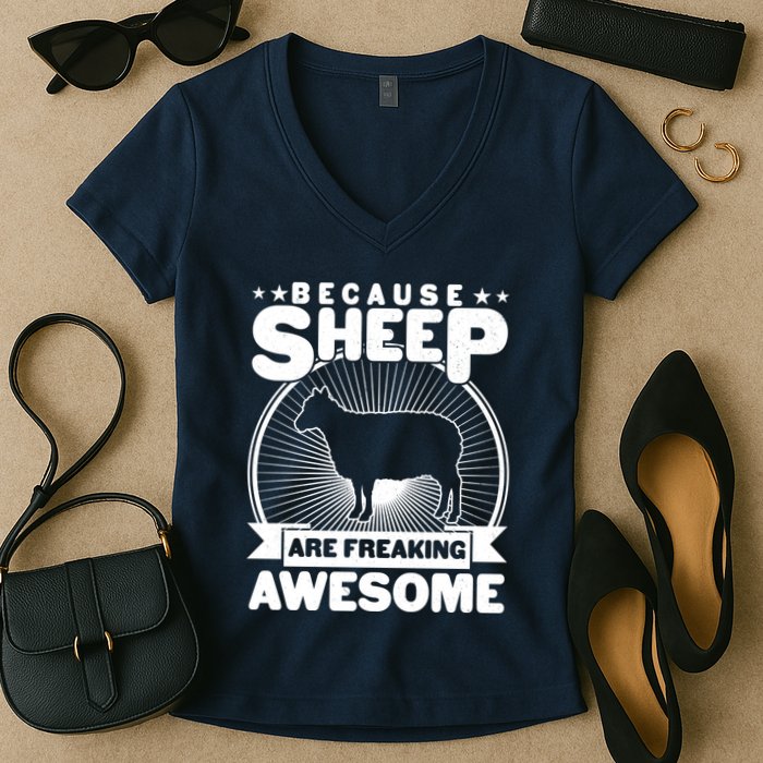 Funny Because Sheep Are Freaking Awesome Women's V-Neck T-Shirt