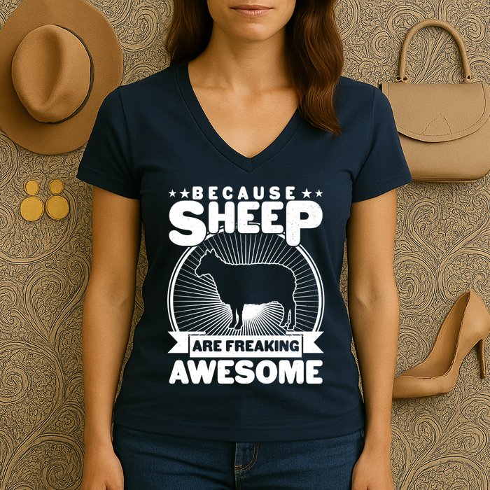 Funny Because Sheep Are Freaking Awesome Women's V-Neck T-Shirt