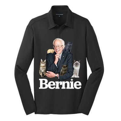 Funny Bernie Sanders Cats Silk Touch Performance Long Sleeve Polo