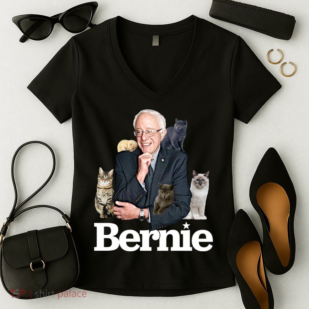 Funny Bernie Sanders Cats Women's V-Neck T-Shirt