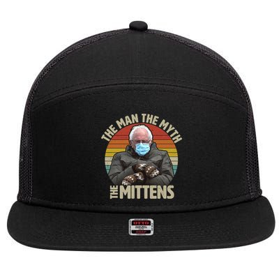 Funny Bernie Sanders Meme The Man The Myth The Mittens 7 Panel Mesh Trucker Snapback Hat