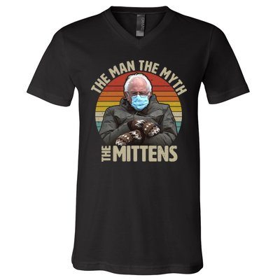 Funny Bernie Sanders Meme The Man The Myth The Mittens V-Neck T-Shirt