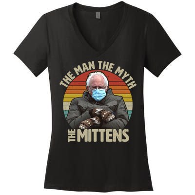 Funny Bernie Sanders Meme The Man The Myth The Mittens Women's V-Neck T-Shirt