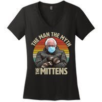 Funny Bernie Sanders Meme The Man The Myth The Mittens Women's V-Neck T-Shirt