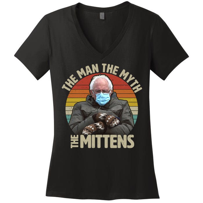 Funny Bernie Sanders Meme The Man The Myth The Mittens Women's V-Neck T-Shirt