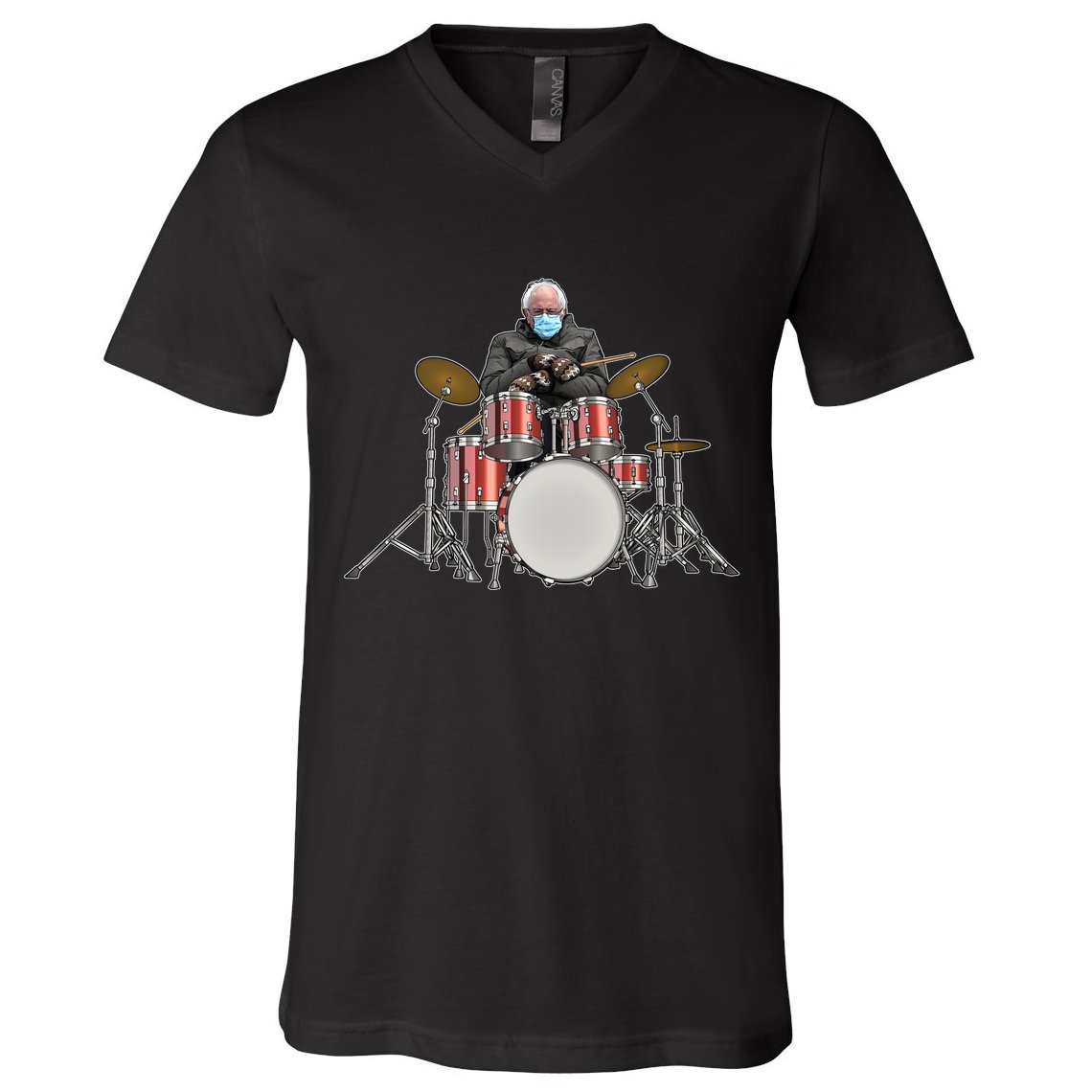 Funny Bernie Sanders Mittens Meme Drummer V-Neck T-Shirt