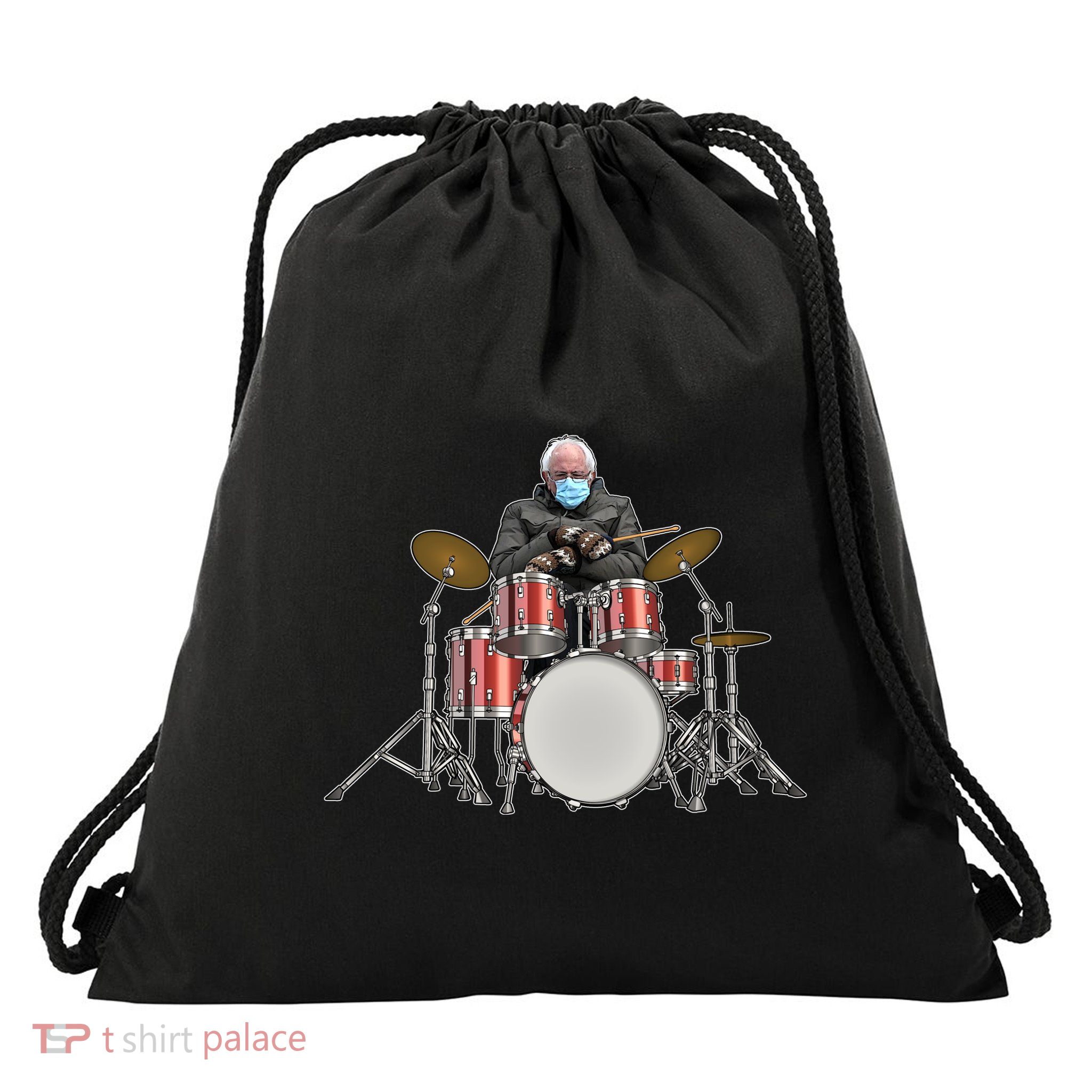 Funny Bernie Sanders Mittens Meme Drummer Drawstring Bag
