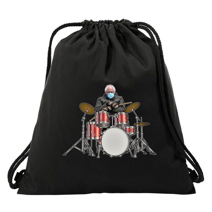 Funny Bernie Sanders Mittens Meme Drummer Drawstring Bag