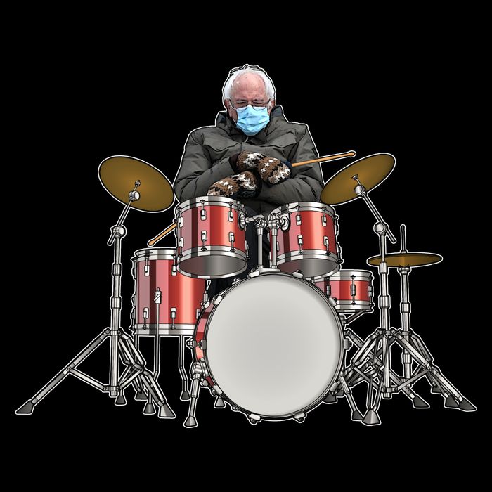 Funny Bernie Sanders Mittens Meme Drummer Drawstring Bag