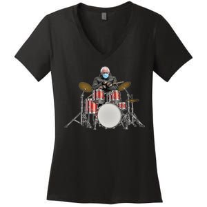 Funny Bernie Sanders Mittens Meme Drummer Women's V-Neck T-Shirt