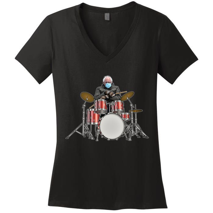 Funny Bernie Sanders Mittens Meme Drummer Women's V-Neck T-Shirt