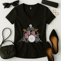 Funny Bernie Sanders Mittens Meme Drummer Women's V-Neck T-Shirt