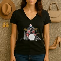 Funny Bernie Sanders Mittens Meme Drummer Women's V-Neck T-Shirt