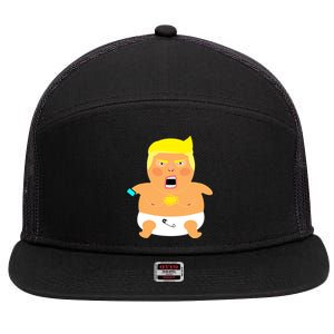 Funny Big Baby Trump 7 Panel Mesh Trucker Snapback Hat