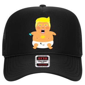 Funny Big Baby Trump High Crown Mesh Back Trucker Hat