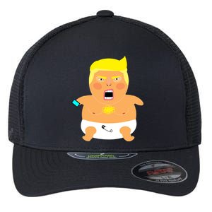 Funny Big Baby Trump Flexfit Unipanel Trucker Cap