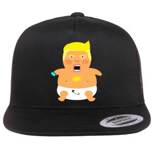 Funny Big Baby Trump Flat Bill Trucker Hat