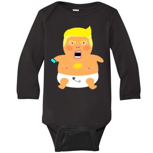 Funny Big Baby Trump Baby Long Sleeve Bodysuit