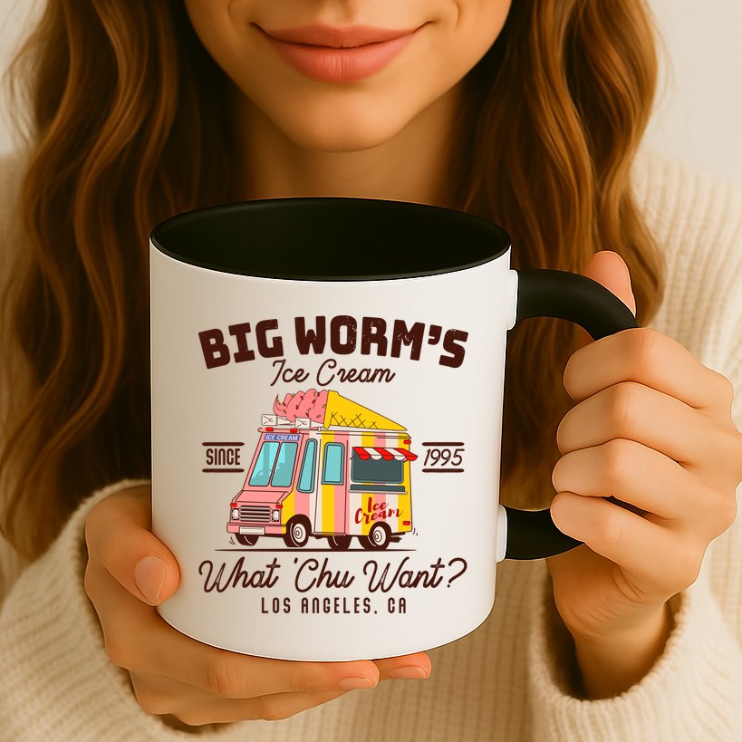 Funny Big Worm's Ice Cream What 'Chu Want Since 1995 Mug