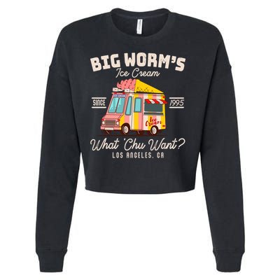 Funny Big Worm's Ice Cream What 'Chu Want Since 1995 Cropped Pullover Crew