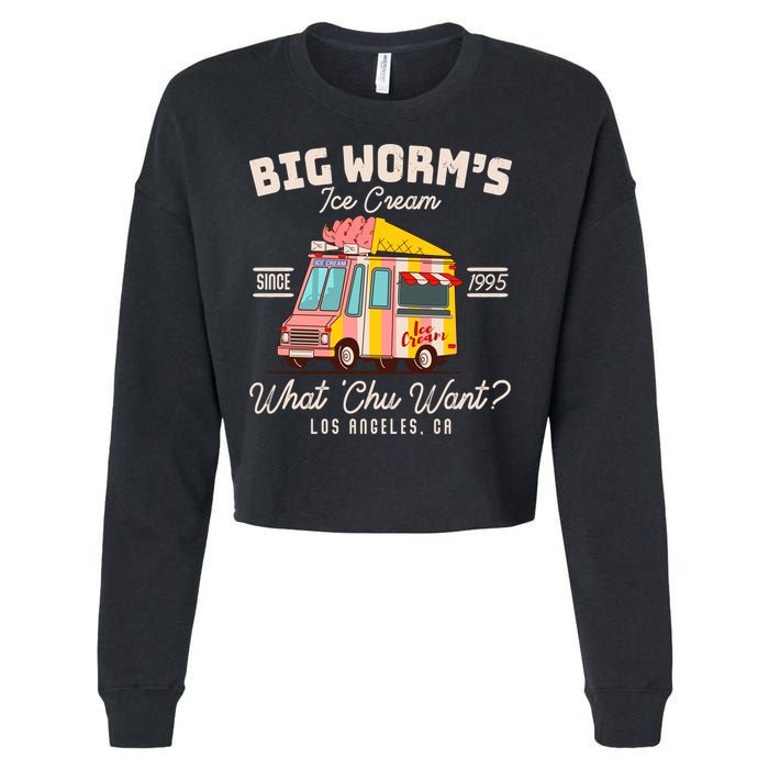 Funny Big Worm's Ice Cream What 'Chu Want Since 1995 Cropped Pullover Crew