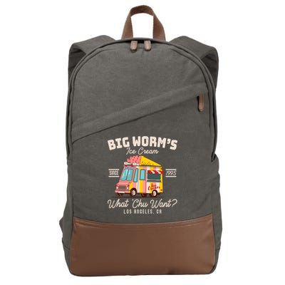 Funny Big Worm's Ice Cream What 'Chu Want Since 1995 Cotton Canvas Backpack