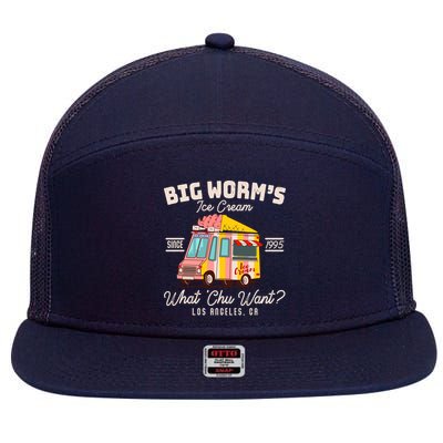 Funny Big Worm's Ice Cream What 'Chu Want Since 1995 7 Panel Mesh Trucker Snapback Hat