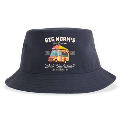 Funny Big Worm's Ice Cream What 'Chu Want Since 1995 Sustainable Bucket Hat