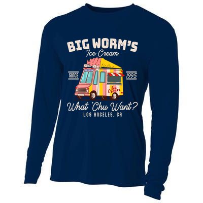 Funny Big Worm's Ice Cream What 'Chu Want Since 1995 Cooling Performance Long Sleeve Crew