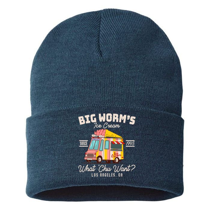Funny Big Worm's Ice Cream What 'Chu Want Since 1995 Sustainable Knit Beanie