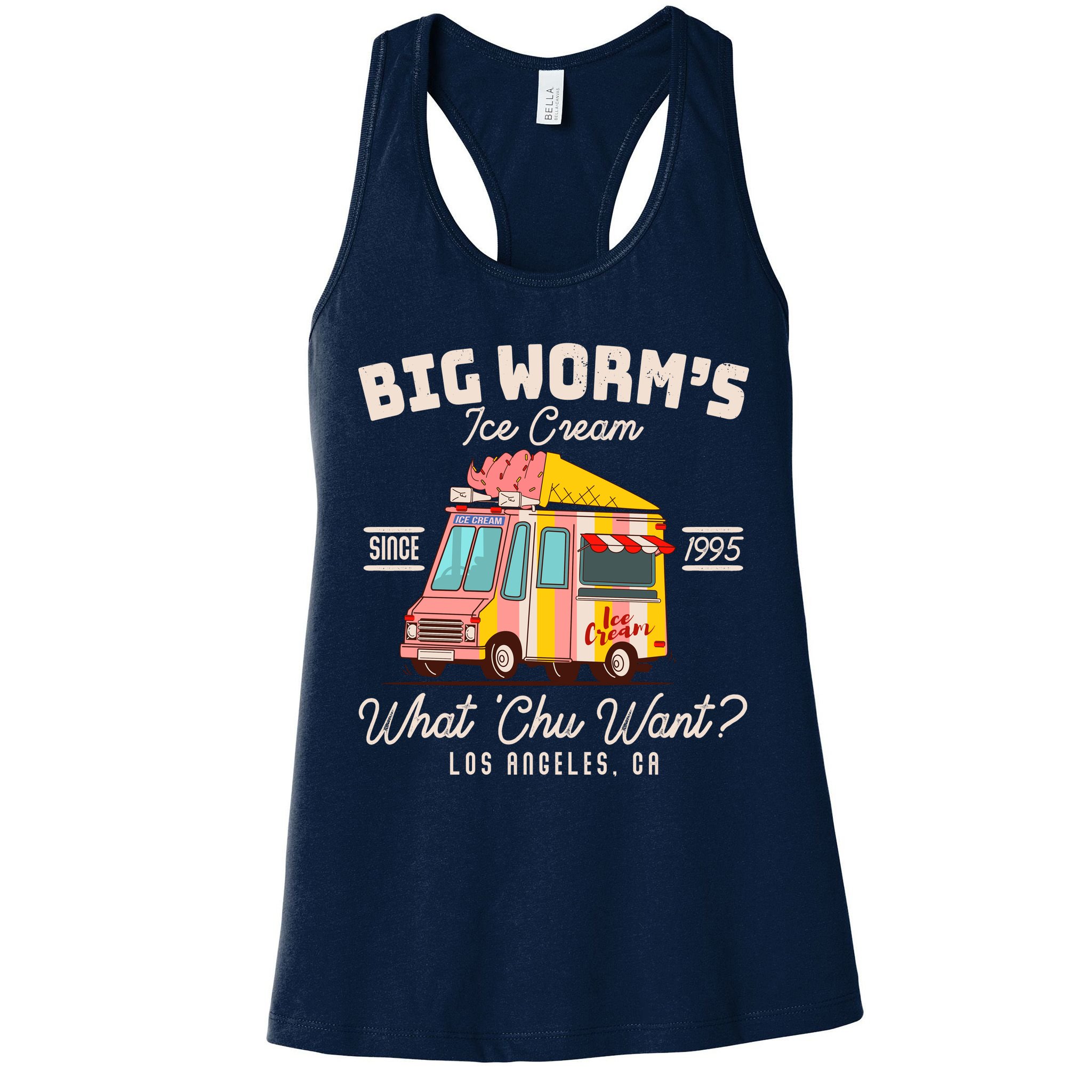 Funny Big Worm's Ice Cream What 'Chu Want Since 1995 Womens Tank Top