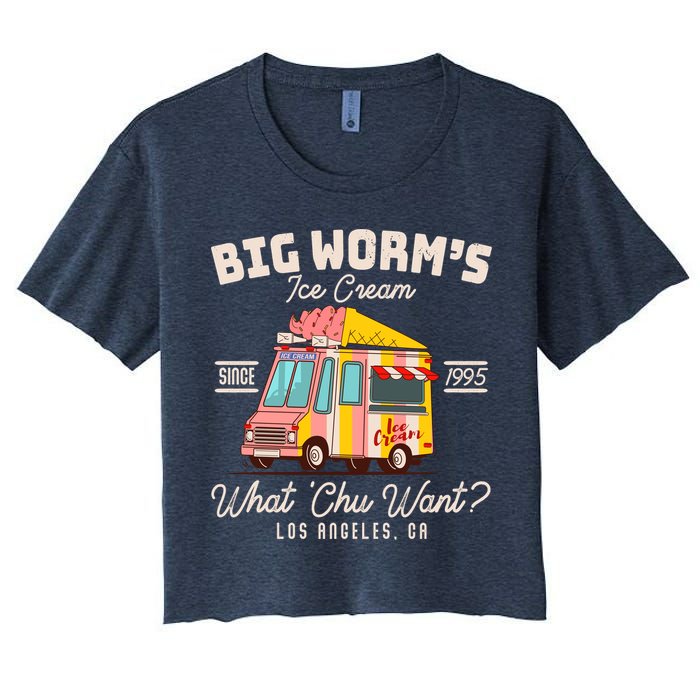 Funny Big Worm's Ice Cream What 'Chu Want Since 1995 Women's Crop Top Tee