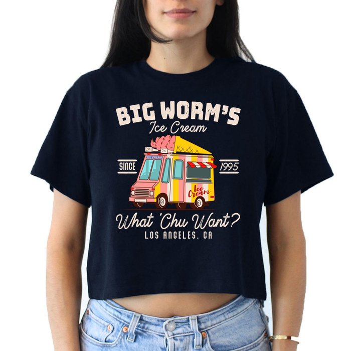 Funny Big Worm's Ice Cream What 'Chu Want Since 1995 Women's Crop Top Tee