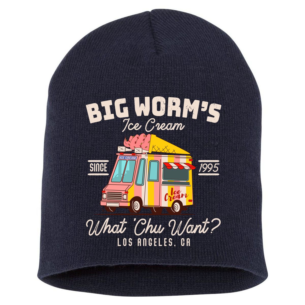 Funny Big Worm's Ice Cream What 'Chu Want Since 1995 Short Acrylic Beanie