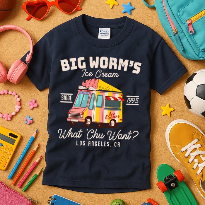 Funny Big Worm's Ice Cream What 'Chu Want Since 1995 Kids T-Shirt