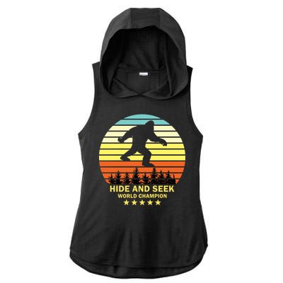 Funny Bigfoot Hide And Seek World Champion Ladies PosiCharge Tri-Blend Wicking Draft Hoodie Tank