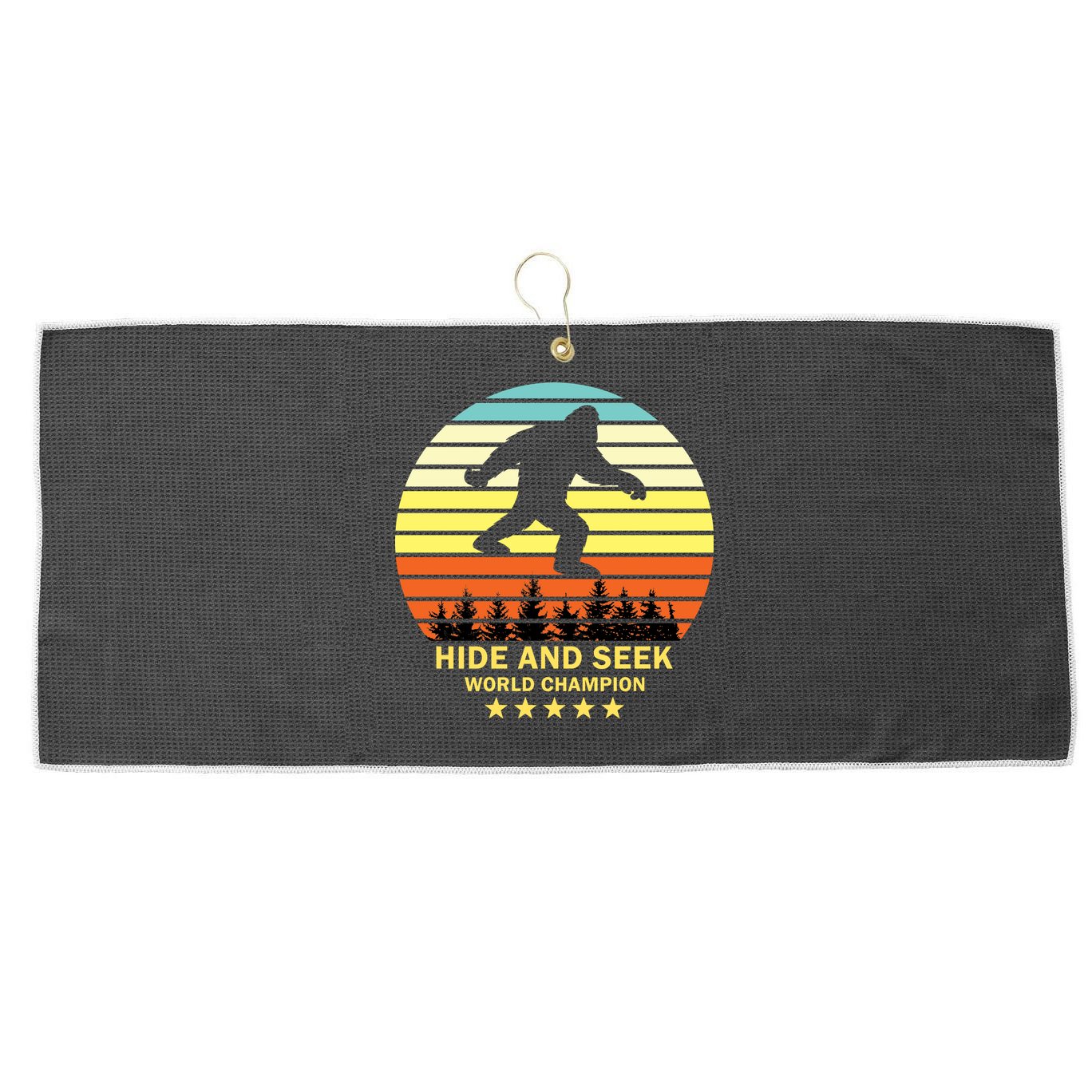 Funny Bigfoot Hide And Seek World Champion Large Microfiber Waffle Golf Towel