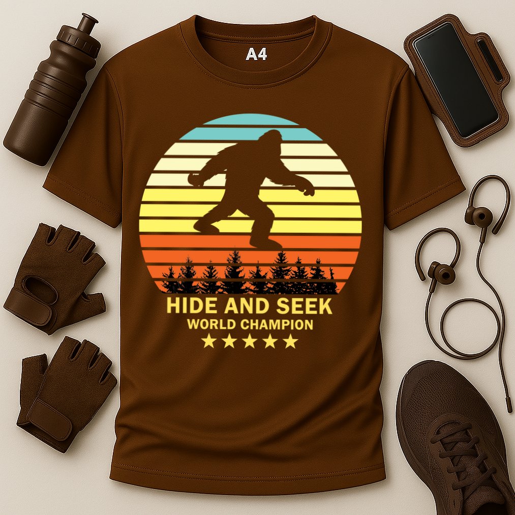 Funny Bigfoot Hide And Seek World Champion Cooling Performance Crew T-Shirt