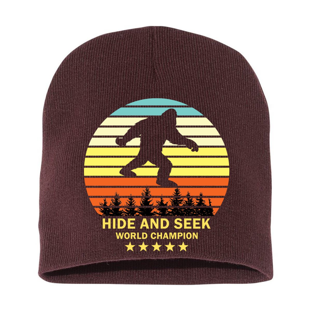 Funny Bigfoot Hide And Seek World Champion Short Acrylic Beanie